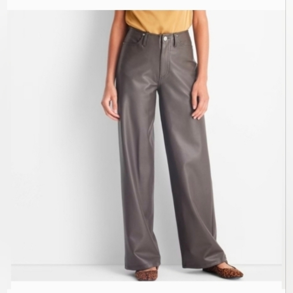 Future Collective Women's Mid-Rise Wide Leg Faux Leather Pants Dark Gray